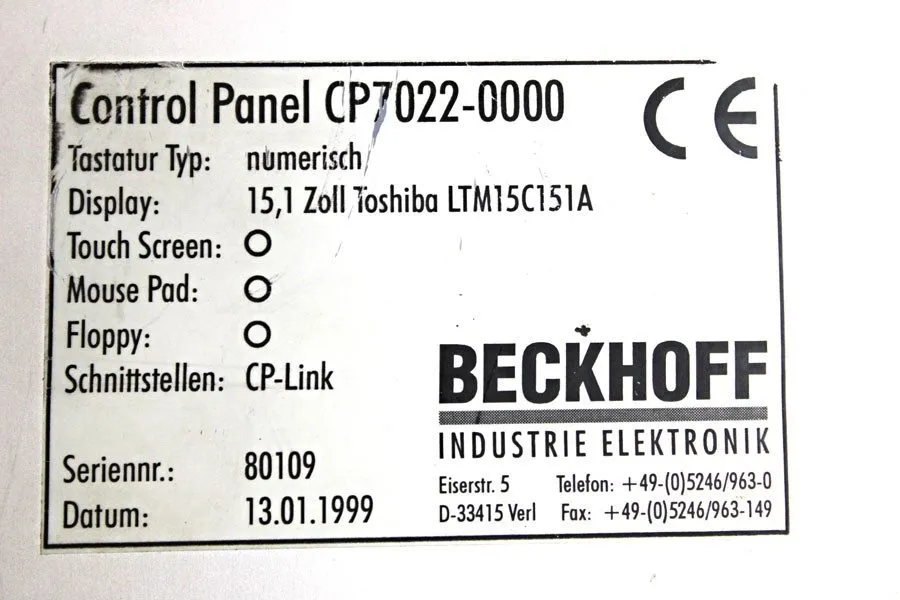 IIoT-устройство Beckhoff CP7022 1008 15.1" Control Panel + Keyboard