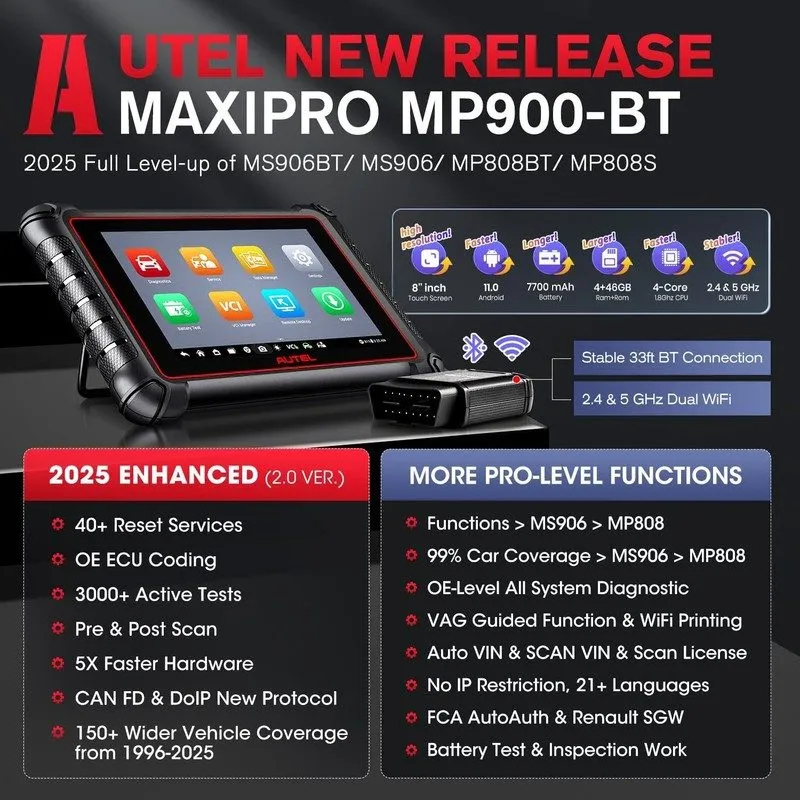 Диагностический сканер Autel MaxiPRO MP900BT Full Scanner ECU Coding Up of MP900 — фото лота 1