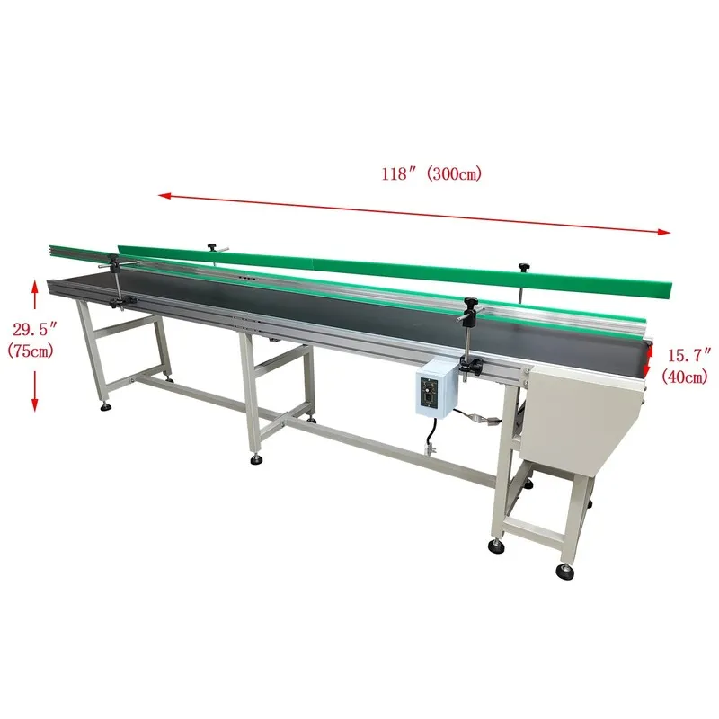 Конвейер 118"L 15.7"W Electric PVC Belt Conveyor Transport Machine Speed 4-20m/m