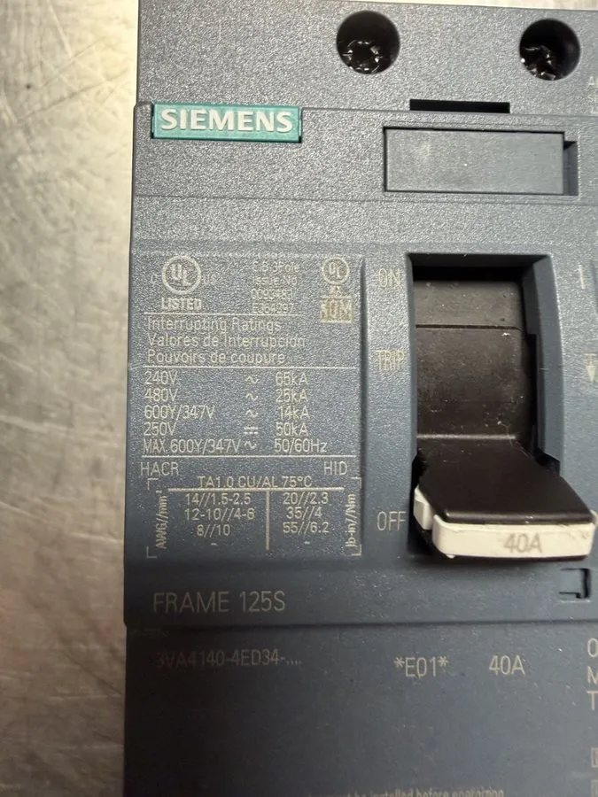Автоматический выключатель Siemens 3VA4140-4ED34-0AA0 Circuit Breaker 40A 600Vac