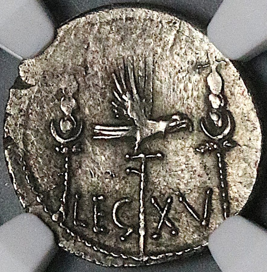 Лабораторный прибор 32 BC NGC AU Marc Antony Denarius Legion XV Roman Imperatori — фото лота 1