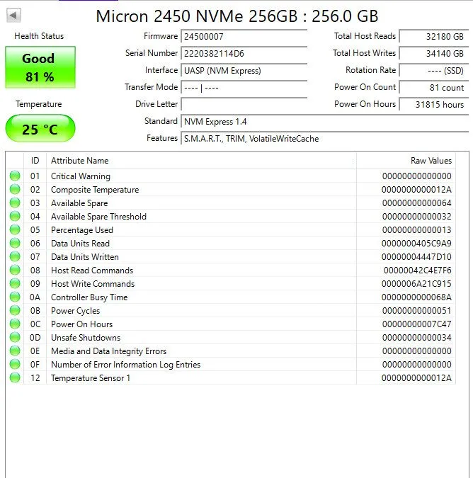 SSD-накопитель Micron 2450 256GB M.2 2230 PCIe 4.0 Gen4 x4 SSD MTFDKBA256TFK