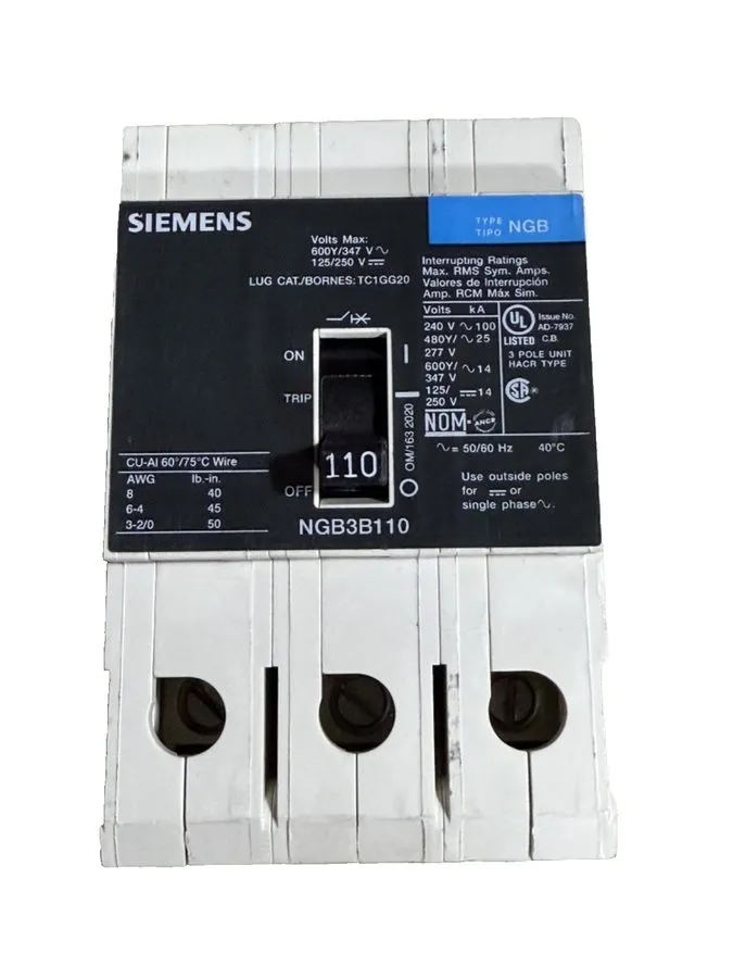 Автоматический выключатель SIEMENS NGB NGB3B110 3 POLE 110 AMP 480V CIRCUIT BREA