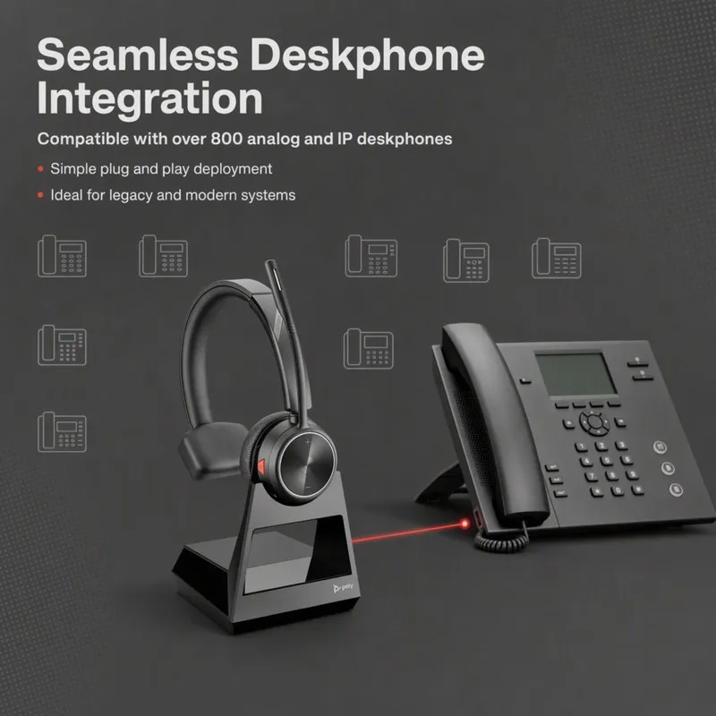 VoIP-шлюз HP Poly Savi 7210 Office DECT Wireless Mono Headset 7W6D4AA#ABA 213010 — фото лота 1