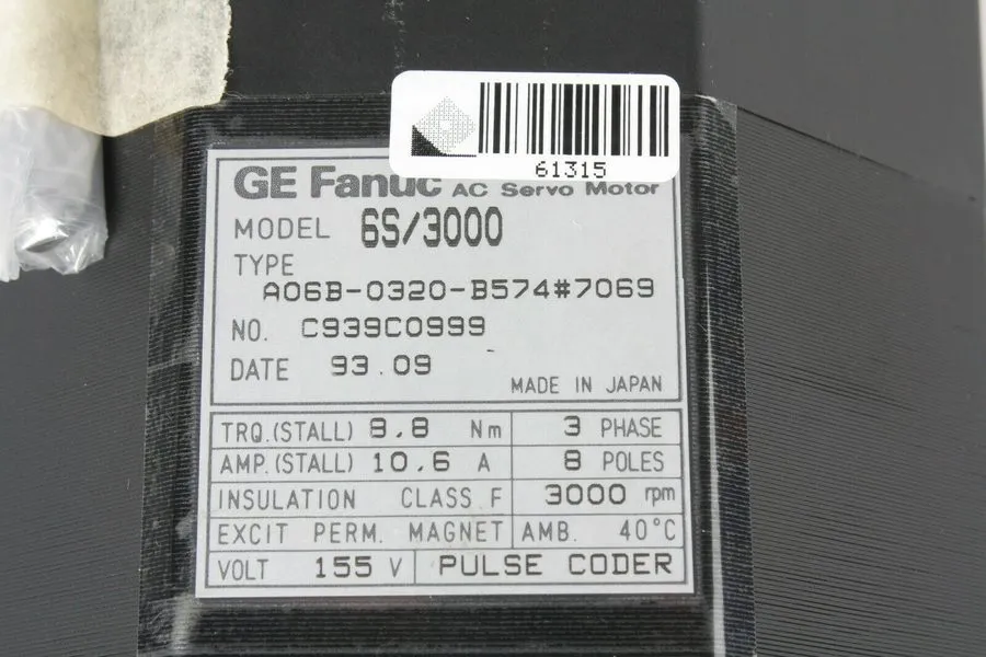 Серводвигатель Fanuc AC Servo Motor 6S/3000 A06B-0320-B574#7069 #61315 — фото лота 1