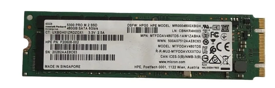 SSD-накопитель P20608-002 HPE Micron 5300 Pro 480GB M.2 2280 6Gb/sb SATA Solid S
