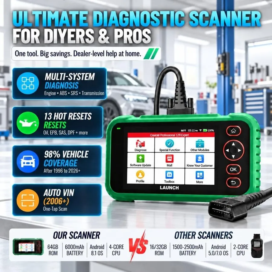 Диагностический сканер LAUNCH CRP129 Expert OBD2 Scanner, 13 Resets, 64GB, Free