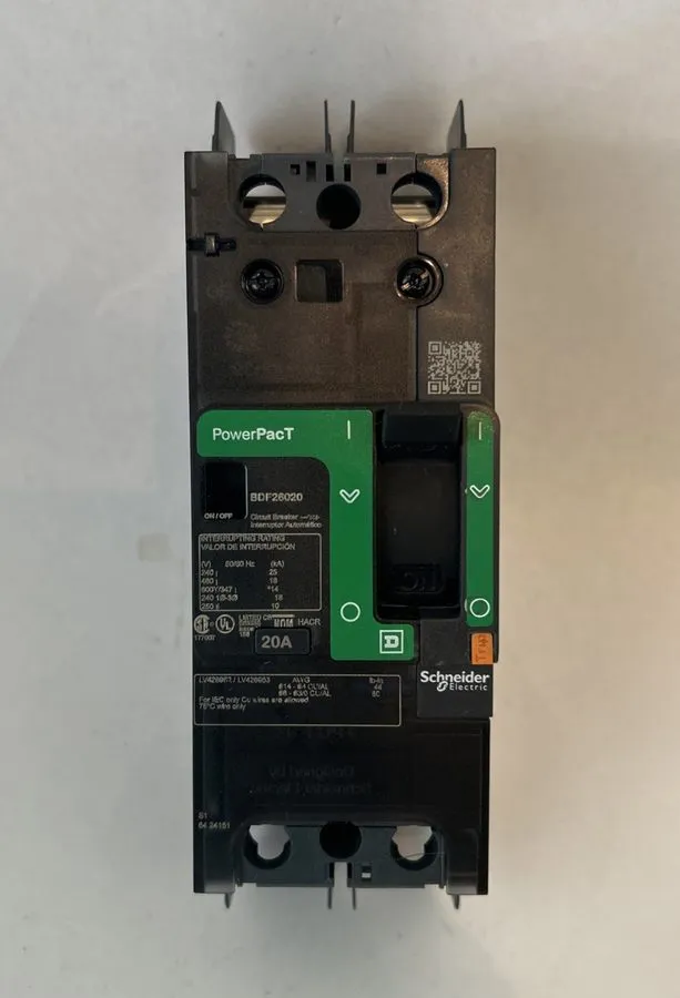 Автоматический выключатель Square D Schneider Electric BDF26020 20 Amp 2 Pole 18 — фото лота 1