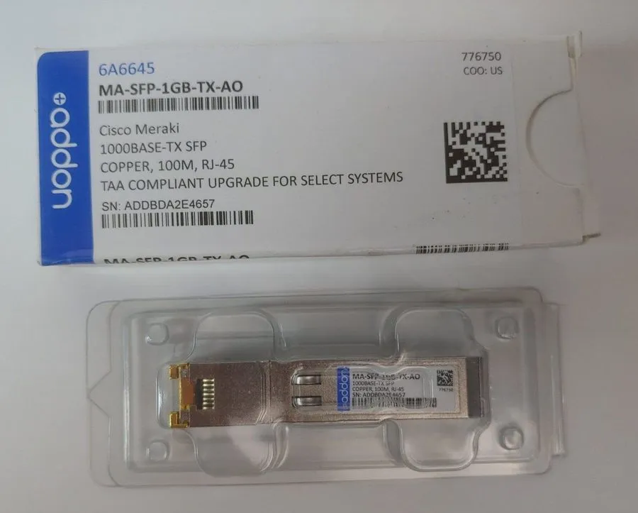 Трансивер AddOn Meraki now Cisco MA-SFP-1GB-TX Compatible 1000Base-TX SFP Transc