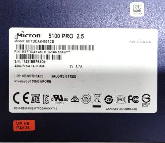 SSD-накопитель Micron 5100 Pro 480GB Internal SSD 2.5" SATA 6Gbps MTFDDAK480TCB 
