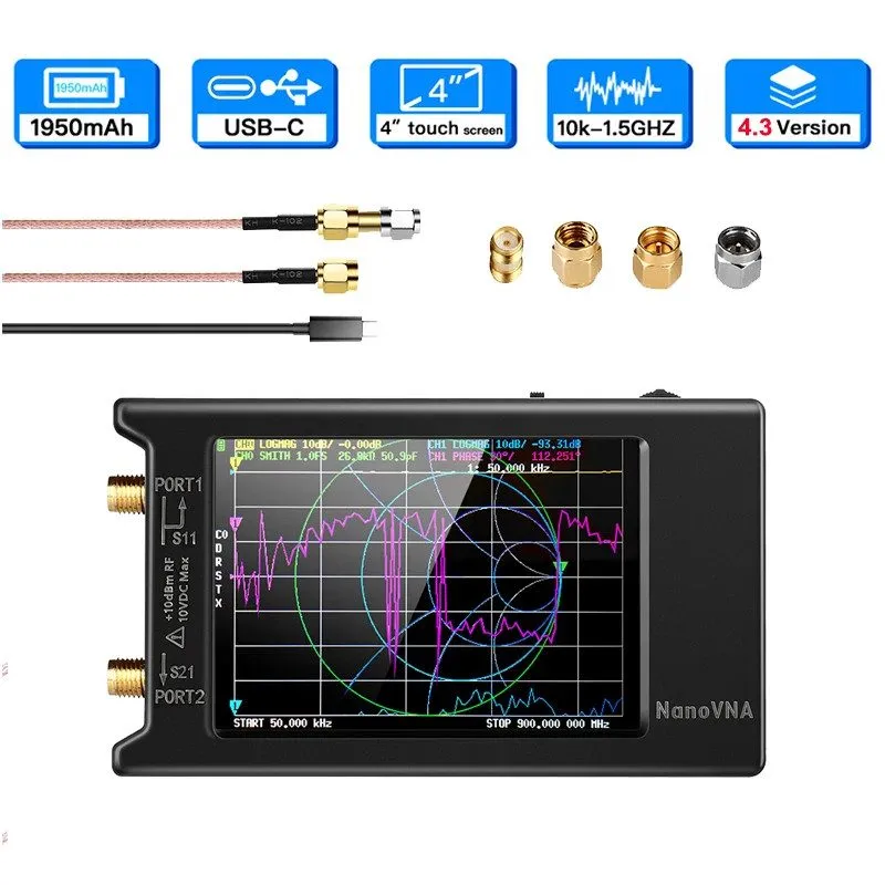 Анализатор цепей Network Analyzer NanoVNA-H4 4" LCD 50KHz~1.5GHz VNA HF VHF UHF 