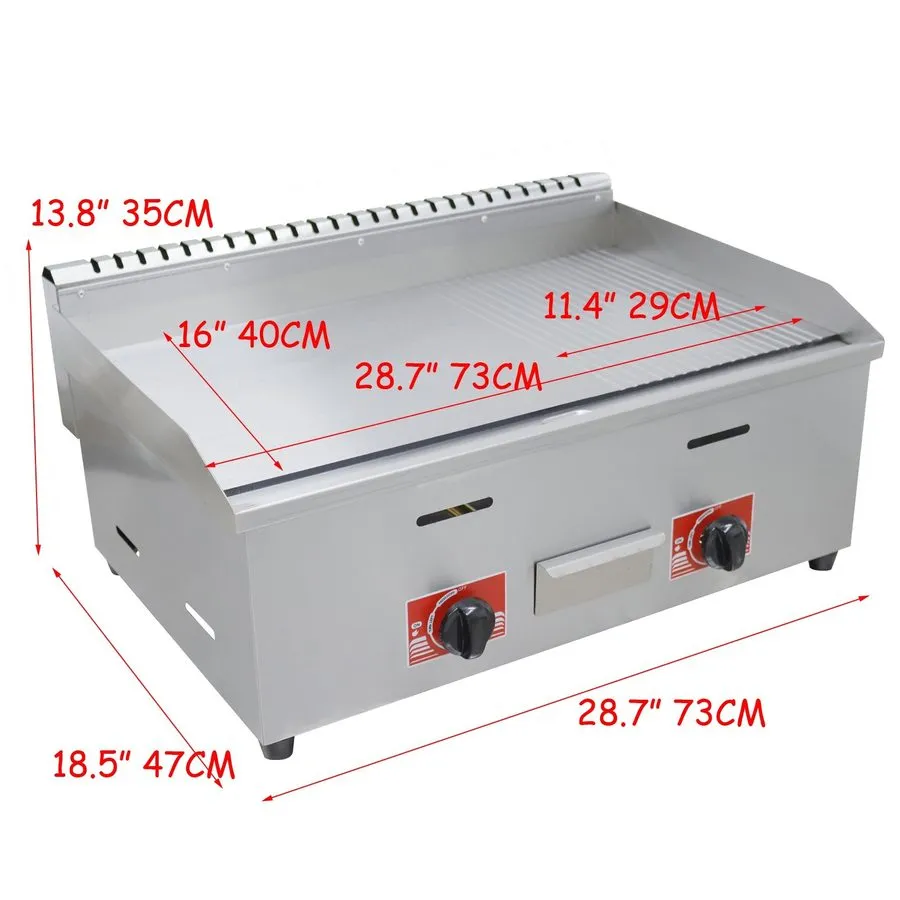 Гриль Commercial Gas Griddle Flat Top Grill Half Grooved 28" Stainless Steel 280 — фото лота 1