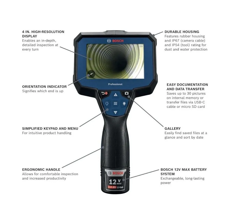 Видеоэндоскоп Bosch GIC4-23C 12V Max Connected 5 Ft. Handheld Borescope Inspecti — фото лота 1
