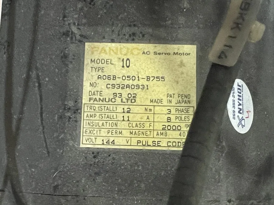 Серводвигатель Fanuc 10 A06B-0501-B755 AC Servo Motor 144V 11A 12Nm rpm2000