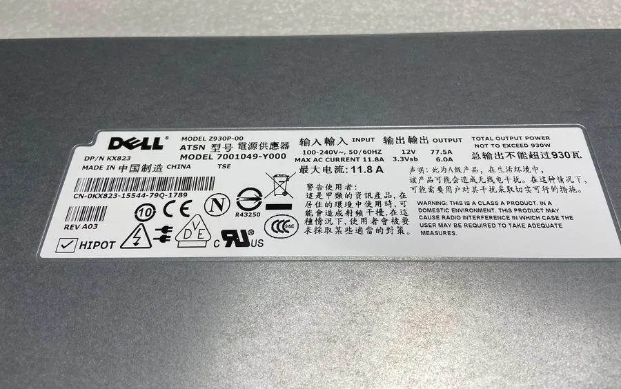 Блок питания DELL POWEREDGE SERVER 2900 930 WATT POWER SUPPLY 0KX823, Z930P-00