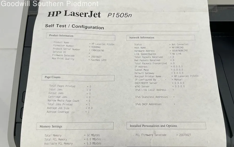Лазерный принтер HP LaserJet P1505n Laser Printer CB413A USB Works Perfectly
