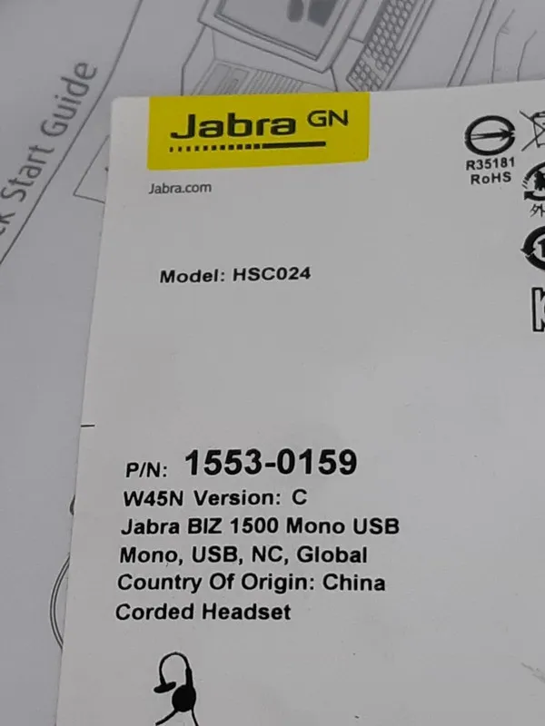 VoIP-шлюз JABRA Biz 1500 USB Mono Corded Headset Model HSC024 Black 1553-0159