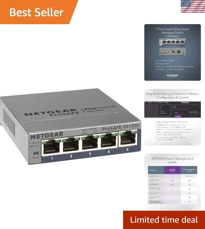 Коммутатор 5-Port Gigabit Ethernet Easy Smart Managed Switch GS105Ev2 Managed, D