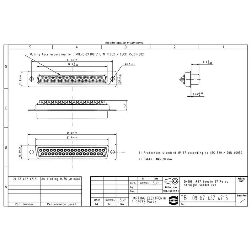Разъём HARTING Female Connector 09674374715 37-pin