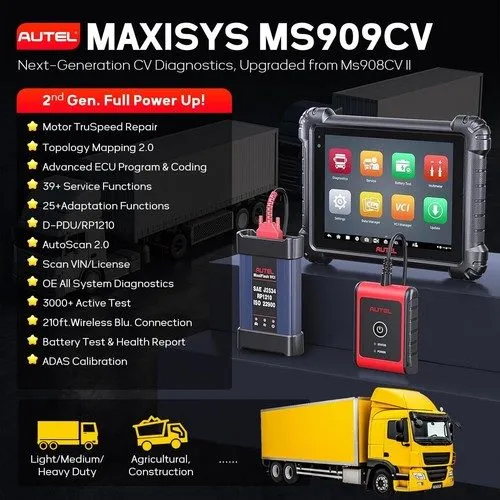 Диагностический сканер Autel Maxisys MS909CV OBD2 Diagnostic Heavy Duty Truck Sc — фото лота 1