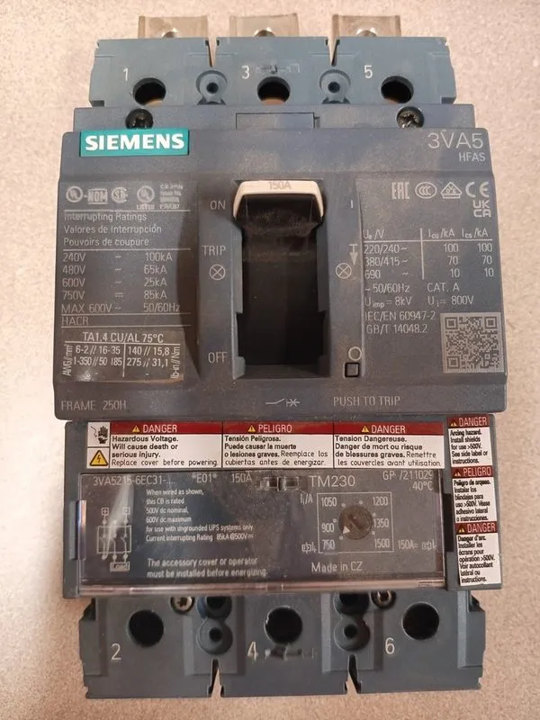 Автоматический выключатель SIEMENS 3VA5215-6EC31-0AA0 3 Pole 150 Amp Circuit Bre