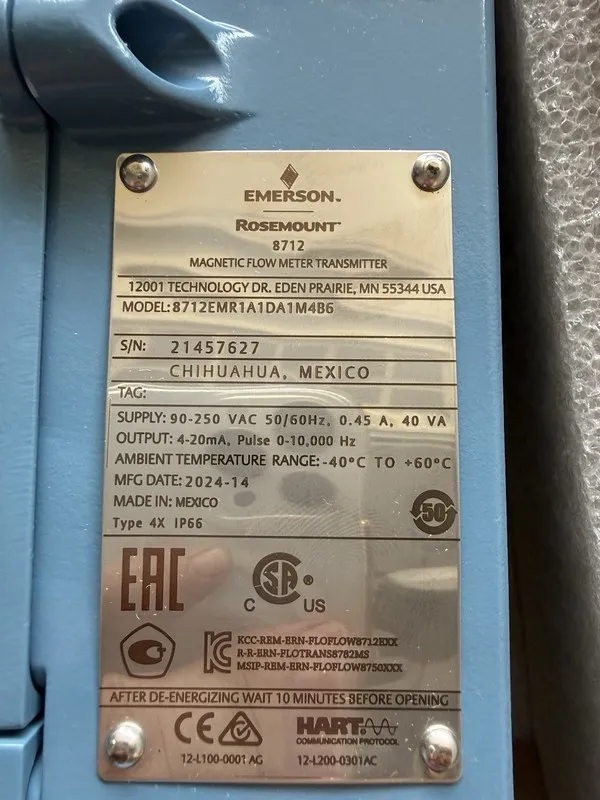 Расходомер Emerson Rosemount 8712 Magnetic Flow Meter Transmitter 8712emr1a1da1m — фото лота 1