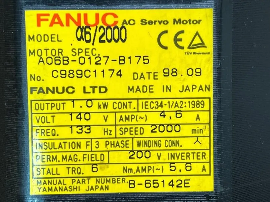 Серводвигатель Fanuc 6/2000 A06B-0127-B175 AC Servo Motor 1.0kW
