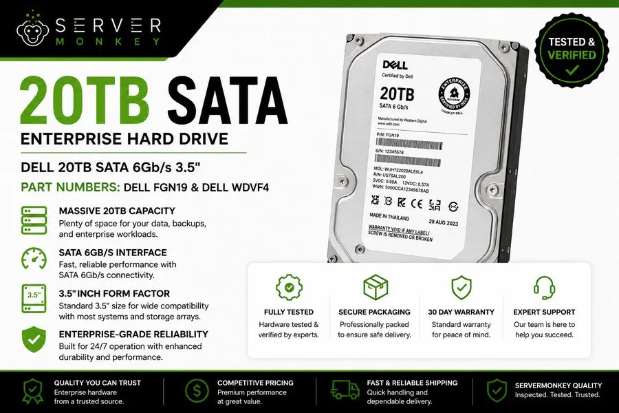 Жёсткий диск Dell 20TB SATA 6Gb/s 3.5"Hard Drive FGN19 / WDVF4 Compatible with P