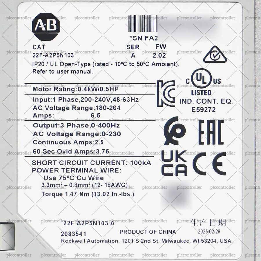 Частотный преобразователь Allen Bradley PowerFlex 4M 22F-A2P5N103 Inverter Drive