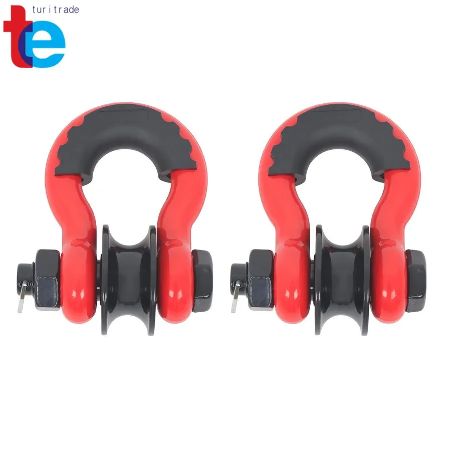 Такелажная скоба Pair Of Red 3/4" D Shackle Snatch Blocks With Pulley 22000LB Br — фото лота 1