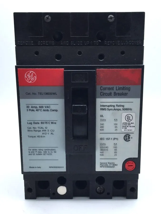 Автоматический выключатель GE TEL136030WL Circuit Breaker 30A 600VAC 3P 480V 65k — фото лота 1