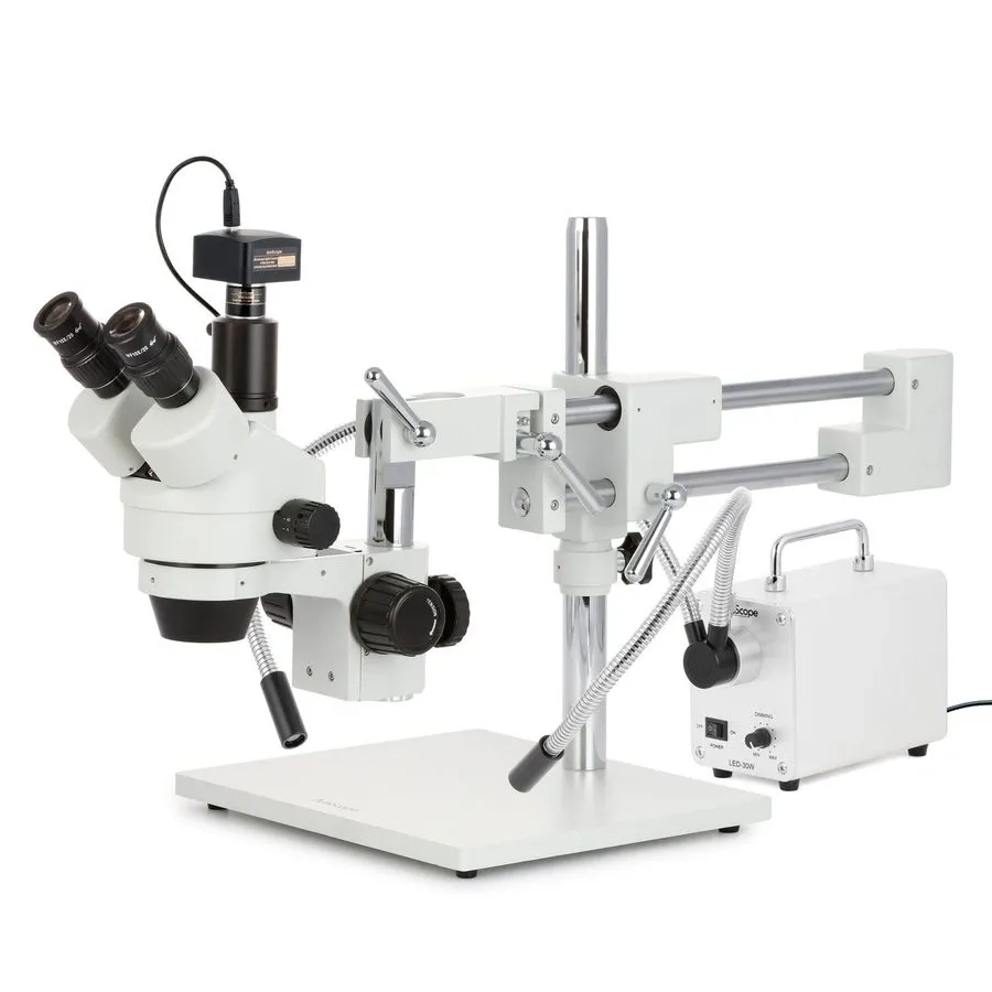 Микроскоп 7X-90X Simul-Focal Stereo Zoom Microscope + Boom+LED Fiber Ring Light+