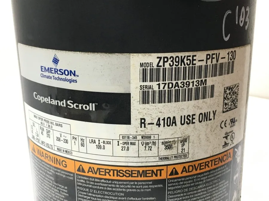 Компрессор Copeland 3.5 Ton Scroll Compressor ZP39K5E-PFV-130 230V 1 PH R410A #C