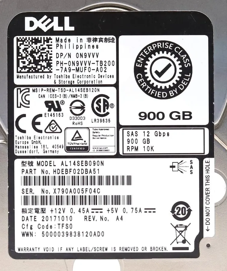 Жёсткий диск Toshiba AL14SEB090N 900GB 2.5" 12Gb/s 10K RPM SAS Hard Drive HDD