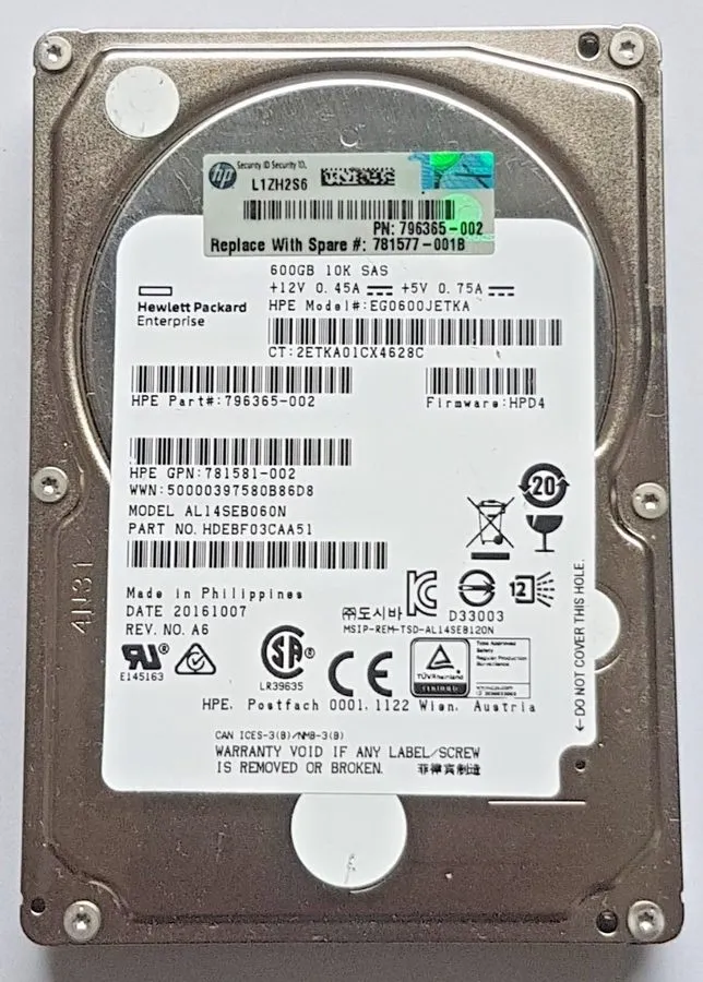 Жёсткий диск HP 600GB SAS HDD Hard Drive 2.5" 10K EG0600JETKA 796365-002