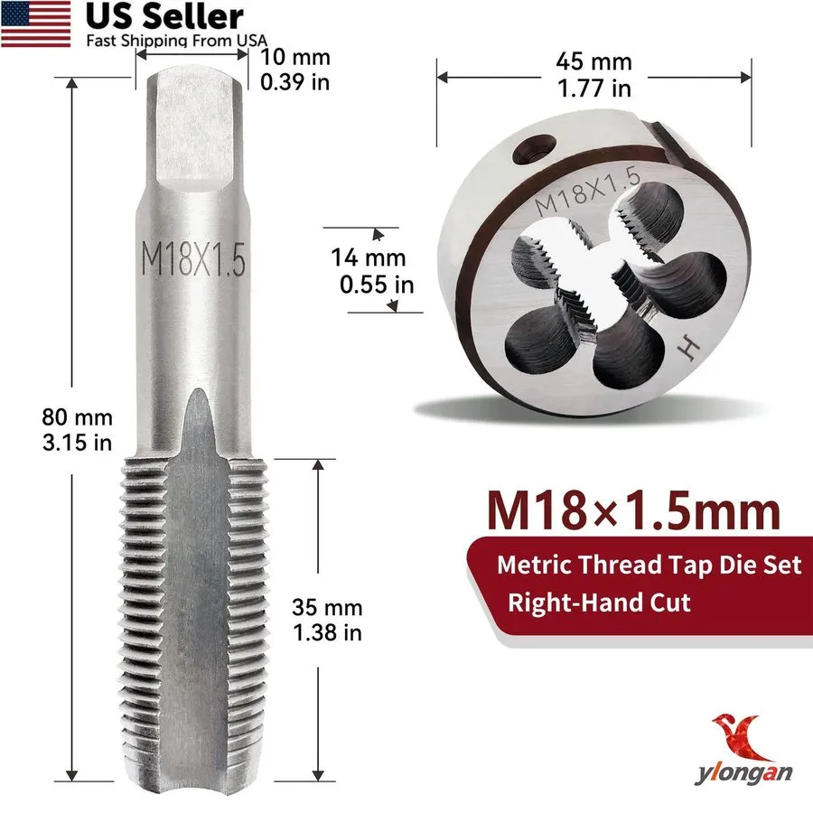 Режущий инструмент M18X1.5 Tap and Die Set, Metric Right Hand M18 x 1.5 Silver