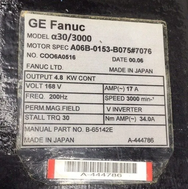 Серводвигатель Fanuc A06B-0153-B075#7008 AC Servo Motor A30/3000 4.8kW 168V 3000