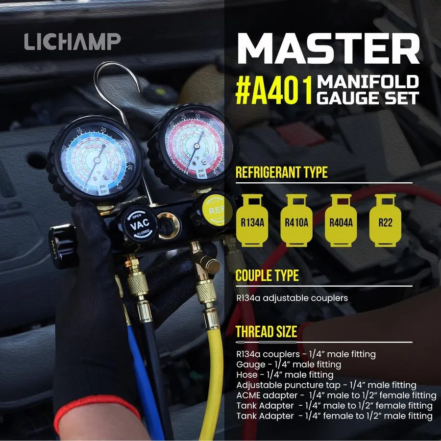 Манометрический коллектор Lichamp LCMGS134 HVAC Manifold Gauge Set R134A R410A R — фото лота 1