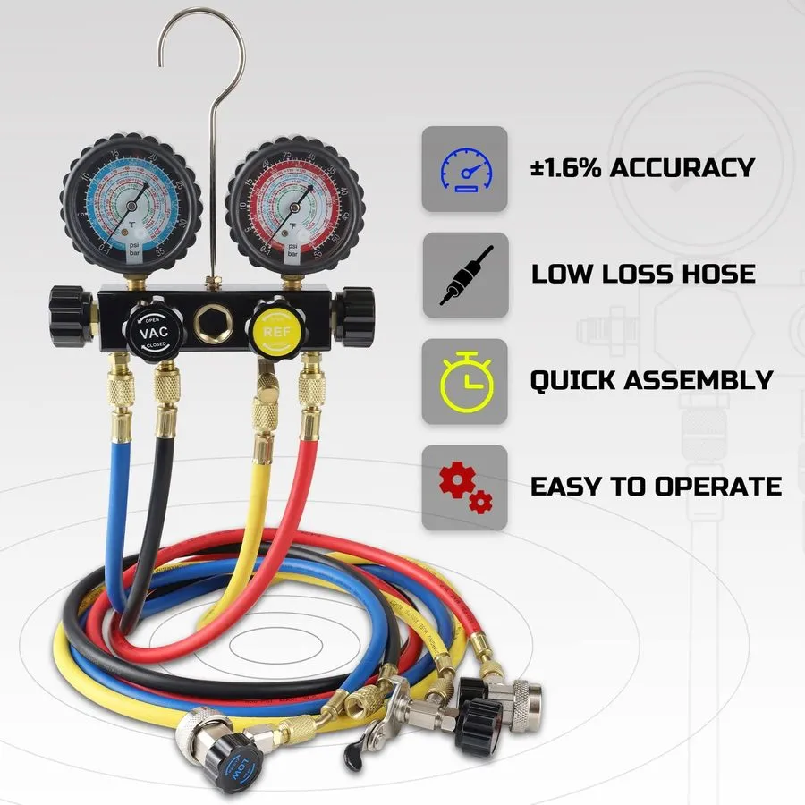 Манометрический коллектор Lichamp LCMGS134 HVAC Manifold Gauge Set R134A R410A R — фото лота 2