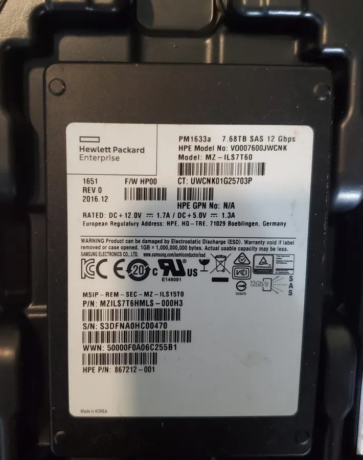 Samsung PM1633a 7.68TB SSD Unlocked