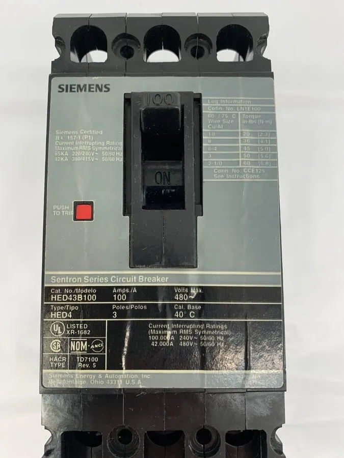 Автоматический выключатель Siemens Sentron Circuit Breaker HED43B100 3P 100 Amp 