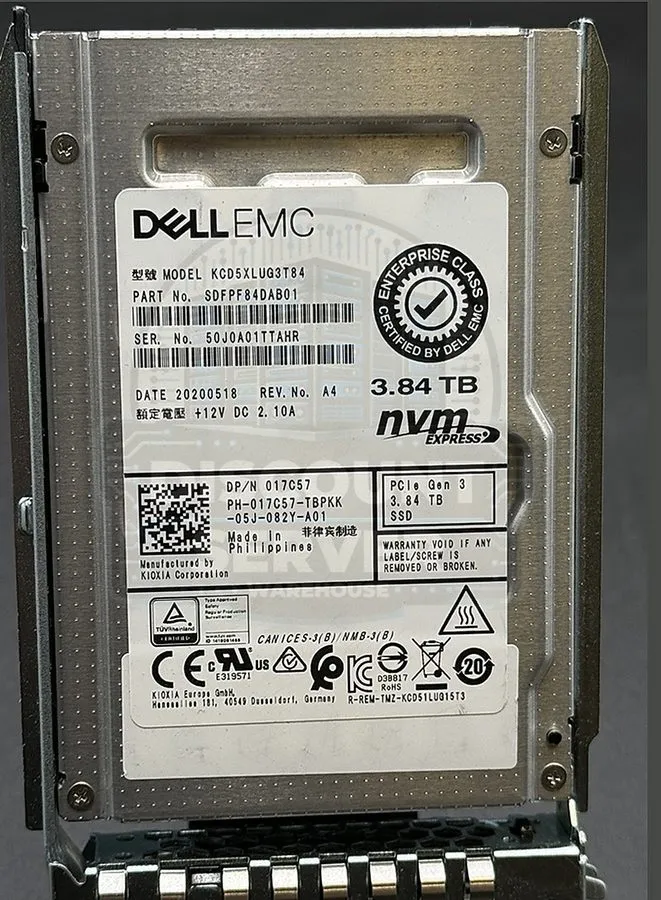 SSD-накопитель Dell Kioxia 3.84TB SSD NVMe PCIe Gen3x4 U.2 TLC RI 2.5in KCD5XLUG