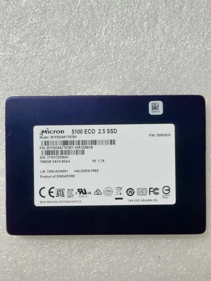 SSD-накопитель Micron 5100 ECO 7.68TB SATA 6Gb/s NAND 2.5'' SSD MTFDDAK7T6TBY **
