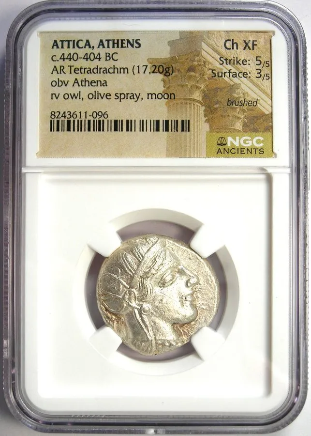 Лабораторный прибор Attica Athens Greek Silver Owl AR Tetradrachm 440-404 BC NGC