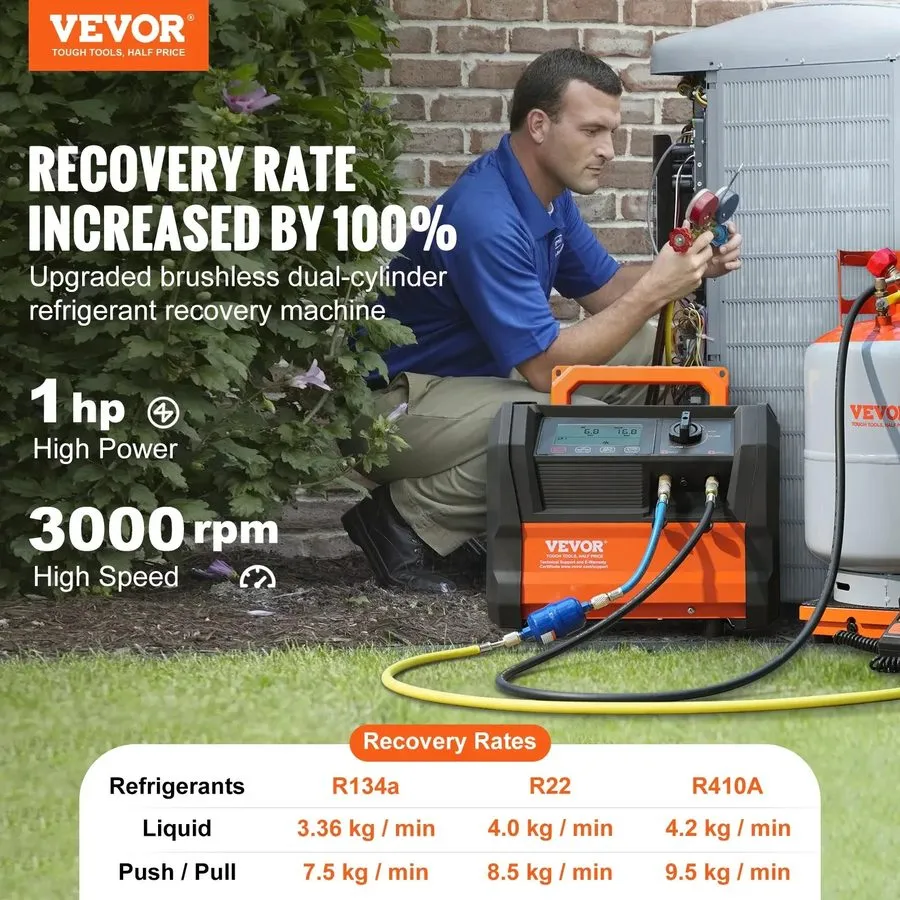Станция обслуживания кондиционеров VEVOR PR24M Digit Refrigerant Recovery Machin — фото лота 1