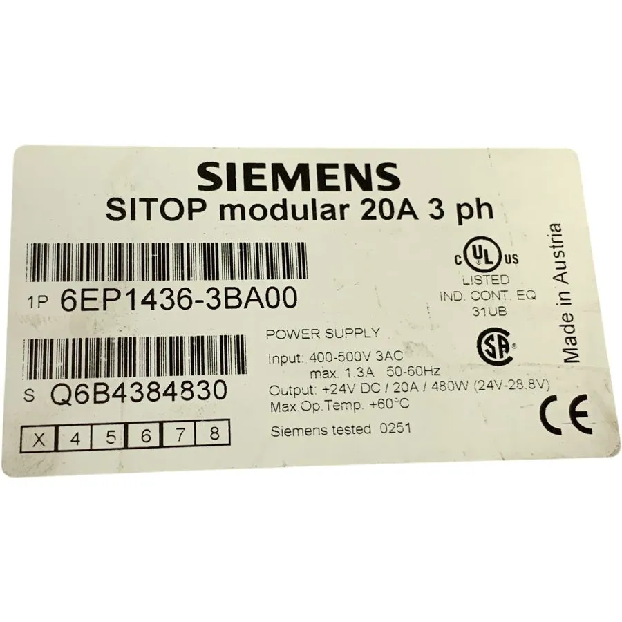 Блок питания SIEMENS 6EP1436-3BA00 SITOP MODULAR 20A POWER SUPPLY 24VDC 3PHASE