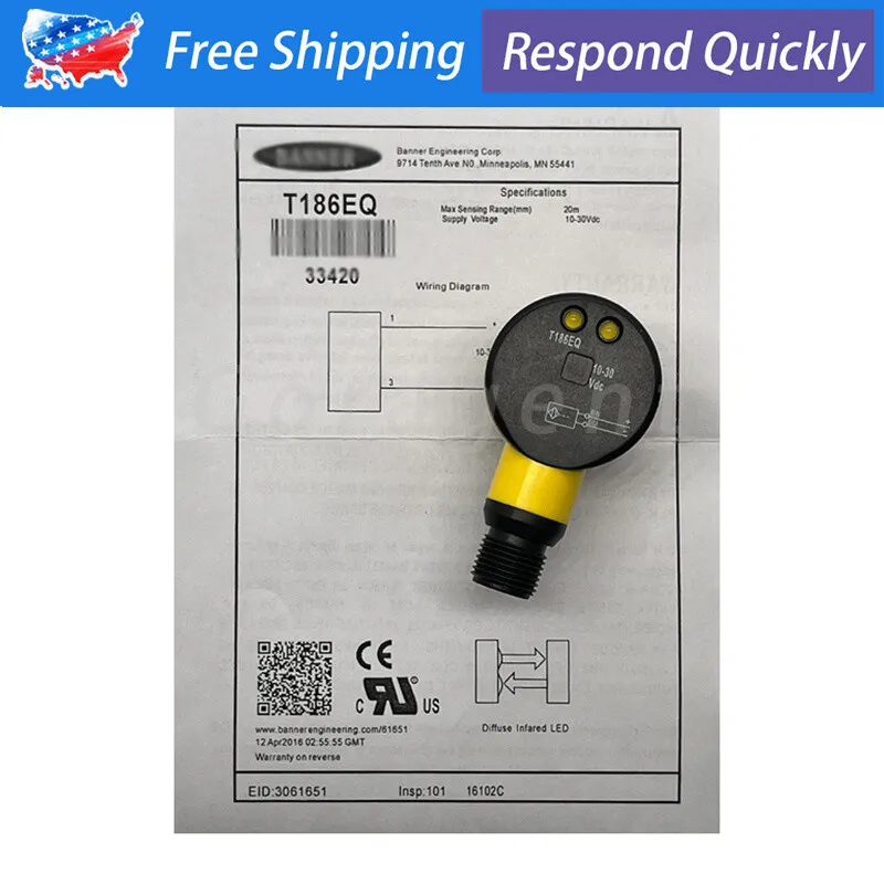 Фотоэлектрический датчик Banner T186EQ Photoelectric Sensor, 10-30vdc