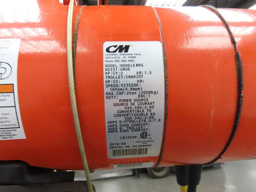Таль CM Lodestar Model R 2 Ton 4000LB Electric Chain Hoist 8FPM 3Ph 230/460V 20'
