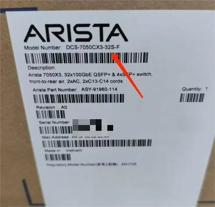 Коммутатор Arista DCS-7050CX3-32S-F, 32x100GbE QSFP+2xSFP+ Data Center Switch