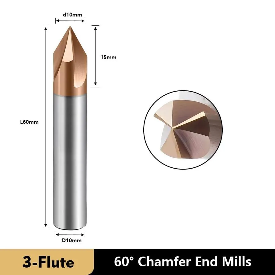 Режущий инструмент 3 Flute Carbide Chamfer End Mill CNC Carving Bit TiSiN 60 Deg — фото лота 1